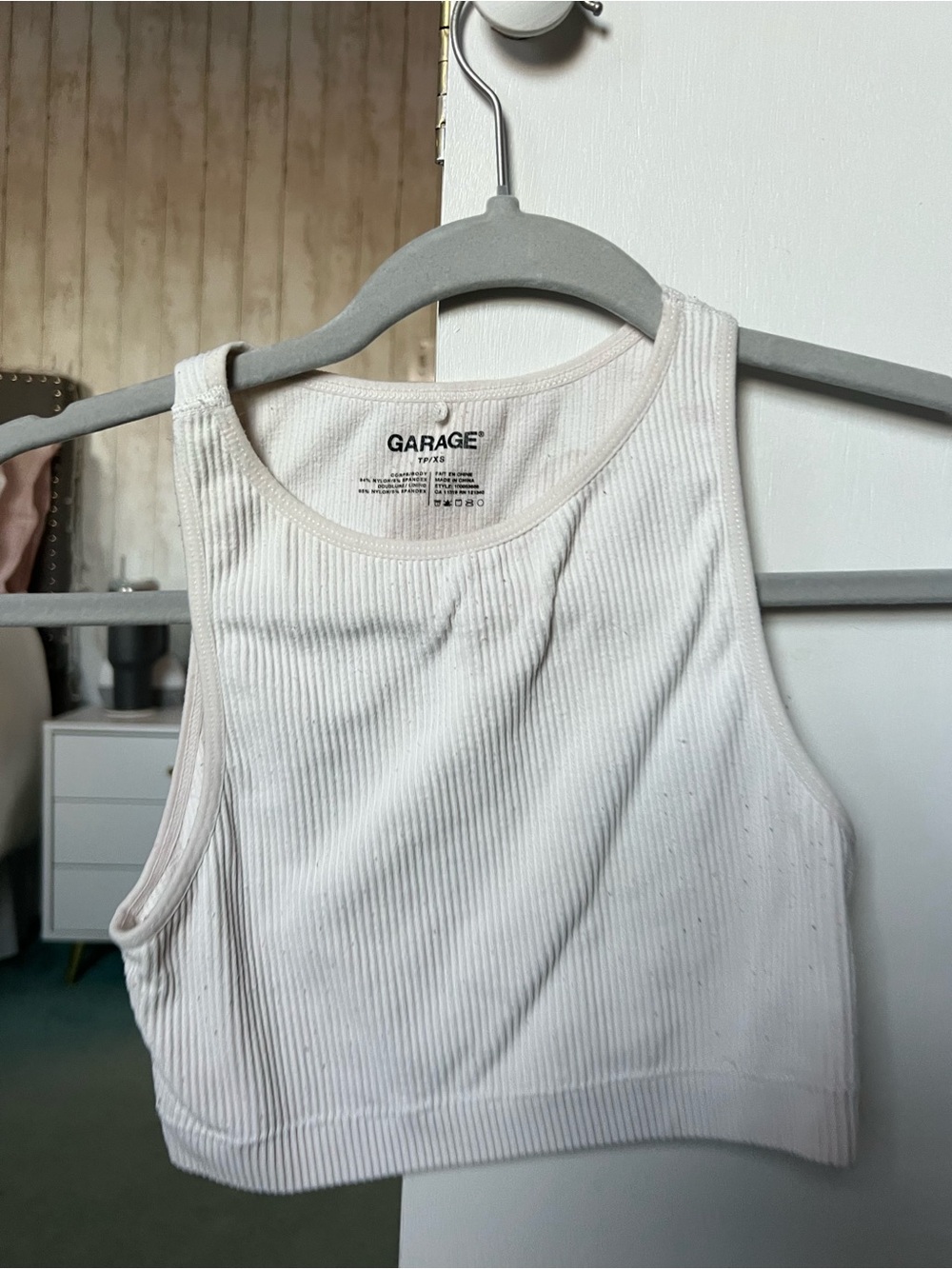 Garage White Ribbed Crop Tank